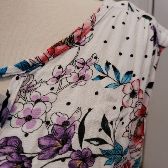 Torrid Baby Doll Top Black White Polka Dots Pink Flowers Floral Print Si… - Picture 3 of 7